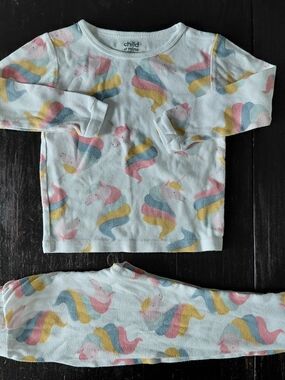 child of mine Pastel Unicorn Long Sleeve Pajama Set in Pink, Blue & Yellow